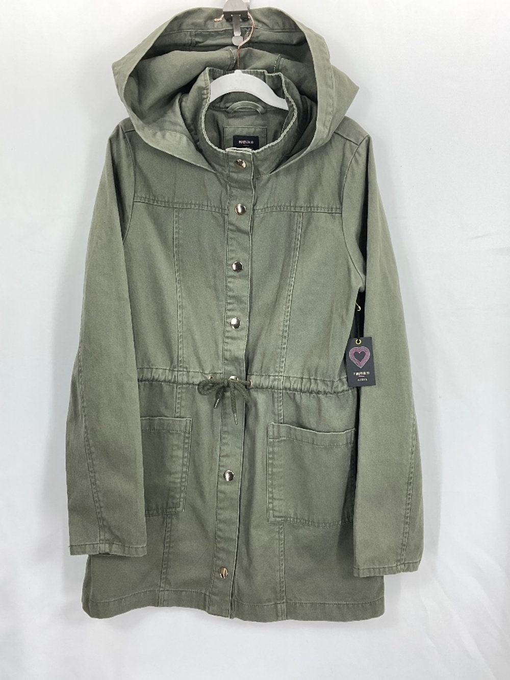 Forever 21 Girls Olive Green Utility Anorak Jacket Hooded Drawstring Waist NWT 1